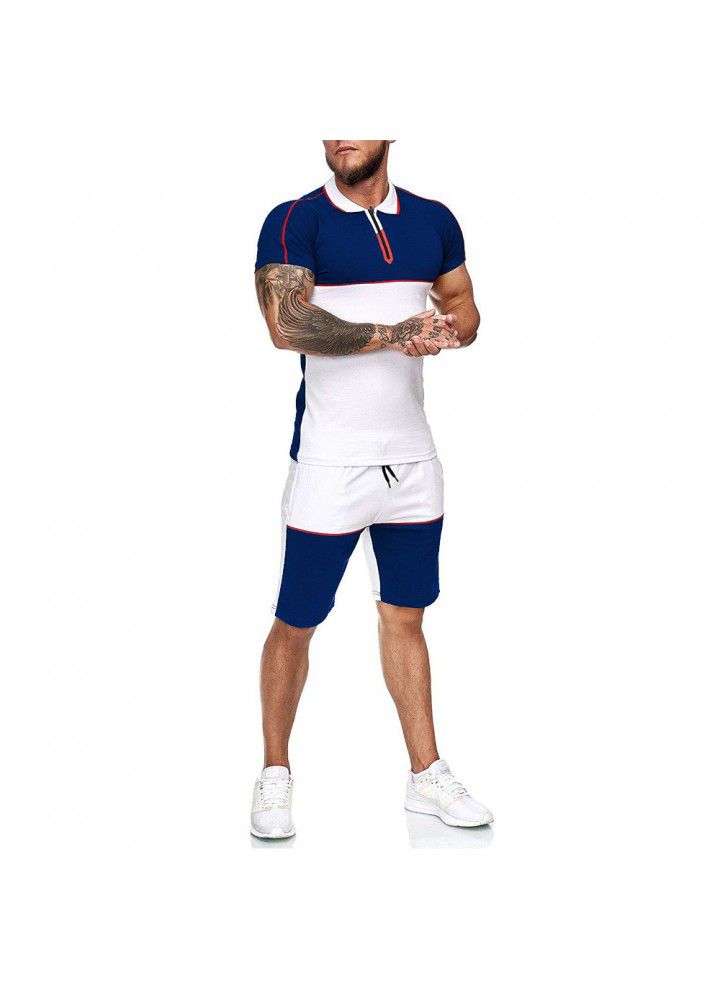 Cross border men's summer sports t-shirt men's suit 2020 new color matching slim fitting clothes leisure fashion short sleeve T-shirt
