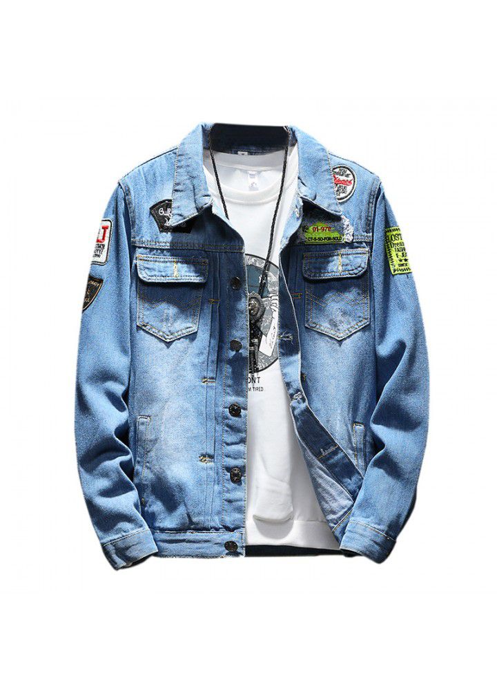 Cross border source fall 2018 new men's Lapel Denim Jacket Large denim jacket m-5xl