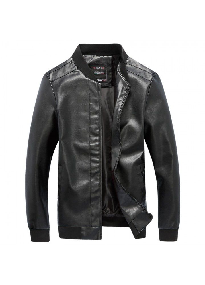 Autumn and winter 2019 fashion new young men's stand collar trend large PU Leather Men's slim fit leather jacket