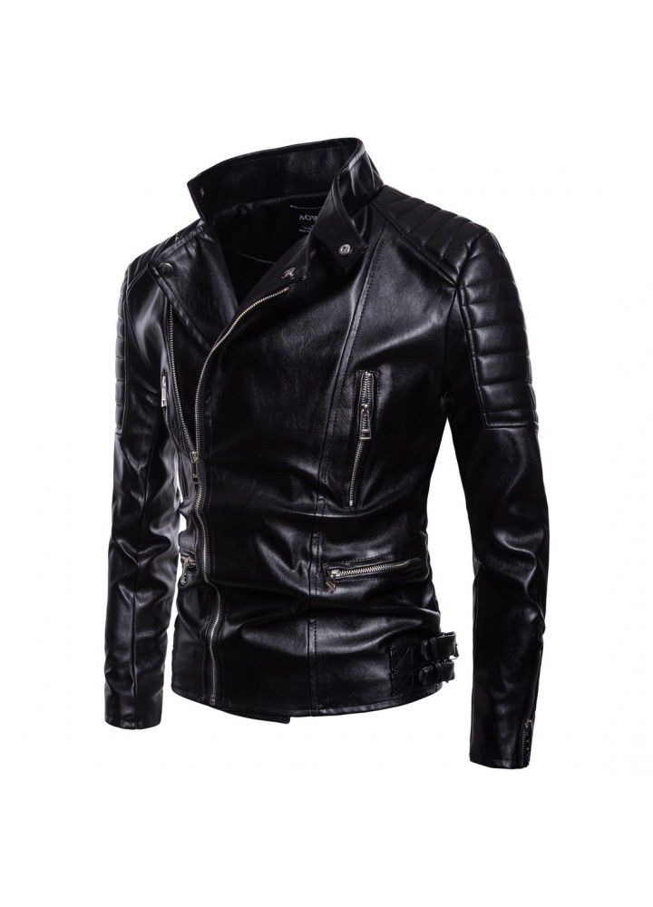 Cross border supply new men's clothing in autumn 2018 Kali locomotive leather coat lapel leather coat large size leather jacket fashion