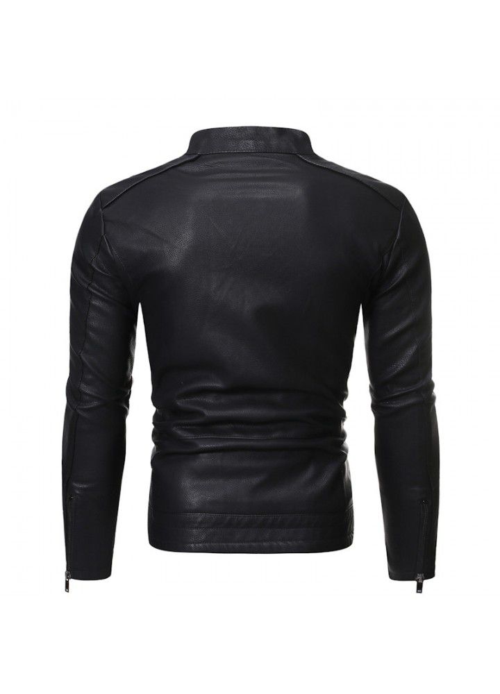 Cross border men's clothing autumn winter 2021 new men's Motorcycle Jacket stand collar versatile personality men's washing leather clothes