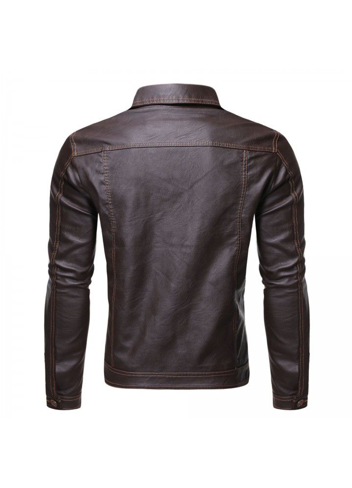 Foreign trade Amazon new wholesale young men's Lapel slim leather jacket wash PU leather jacket