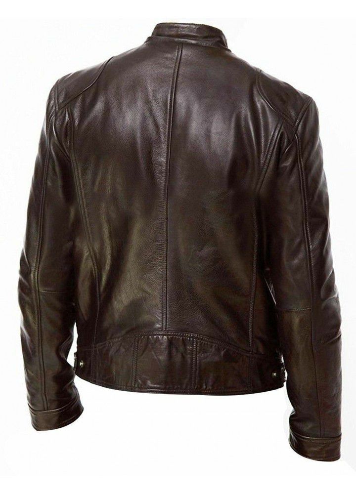 Foreign trade winter business gentleman zipper cardigan pocket decoration PU leather collar slim leather jacket