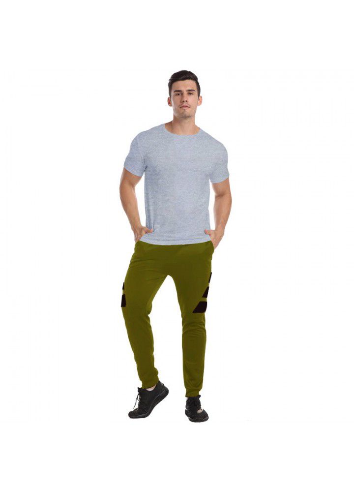Summer new men's casual European and American men's T-shirt set solid round neck men's T-shirt + color matching sports pants