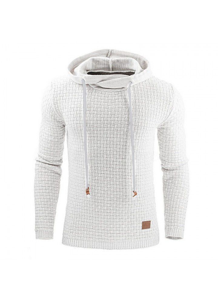Autumn and winter new European and American men's Jacquard sweater long sleeve Hoodie warm color hooded sport Pullover coat in stock