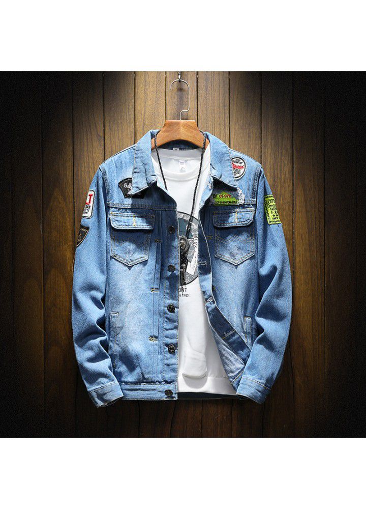 Cross border source fall 2018 new men's Lapel Denim Jacket Large denim jacket m-5xl