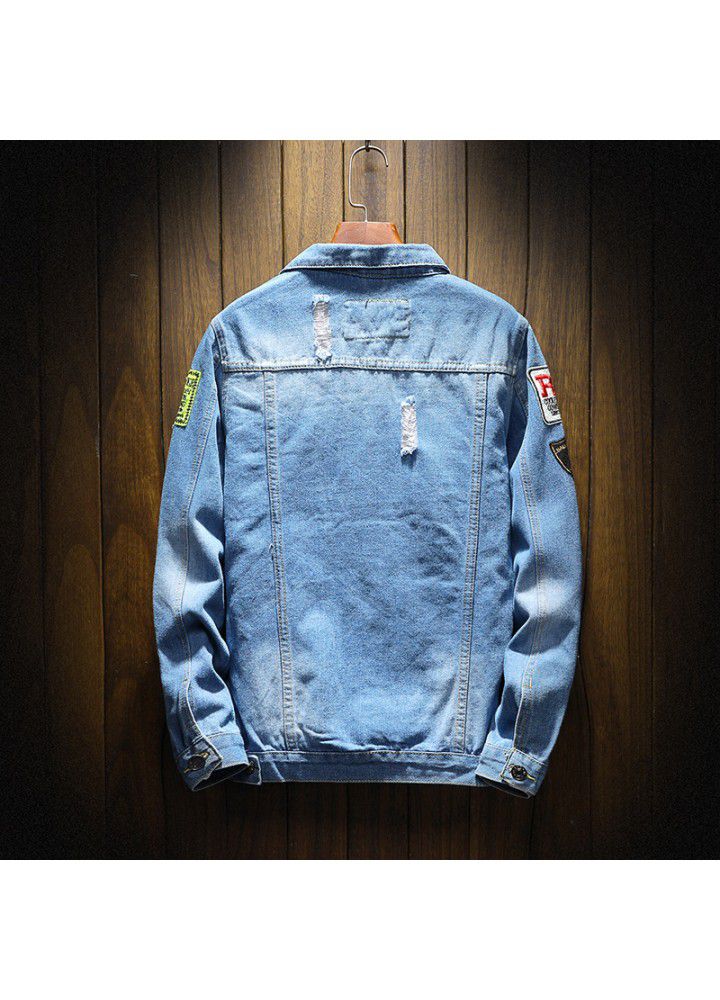 Cross border source fall 2018 new men's Lapel Denim Jacket Large denim jacket m-5xl