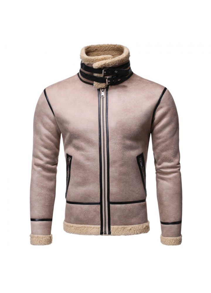 Foreign trade Amazon 2019 winter men's fur coat lamb fur fur one large leather jacket men's motorcycle coat