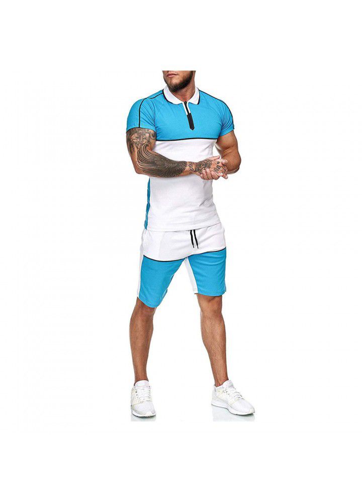 Cross border men's summer sports t-shirt men's suit 2020 new color matching slim fitting clothes leisure fashion short sleeve T-shirt