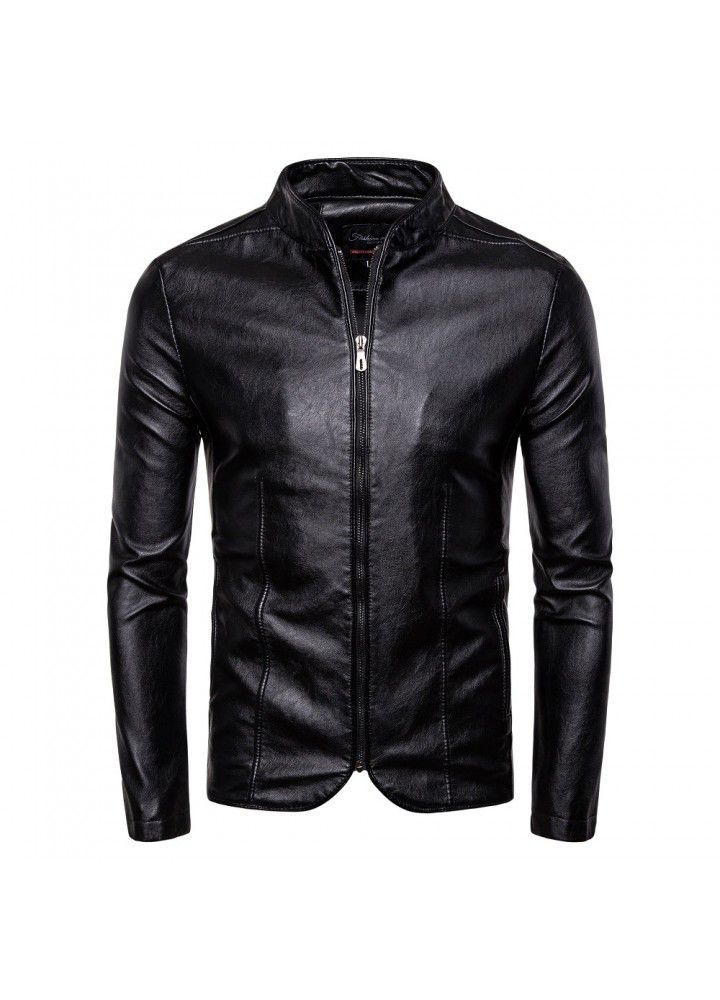 Foreign trade wholesale Amazon 2019 spring and autumn new men's stand collar locomotive large casual leather jacket