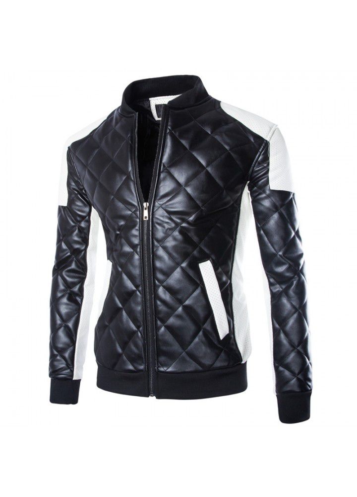 Autumn and winter 2020 m men's high quality large fashion diamond leather trend wash Pu stand collar leather y210