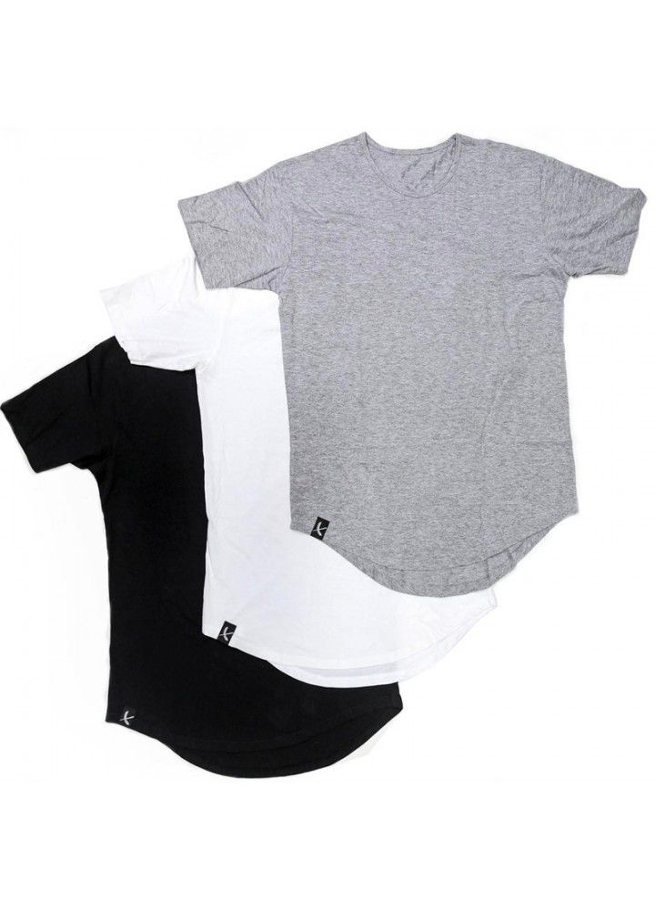 Foreign trade cotton large size muscle short sleeve men's smooth plate round neck sports European and American T-shirt arc hem fitness clothes