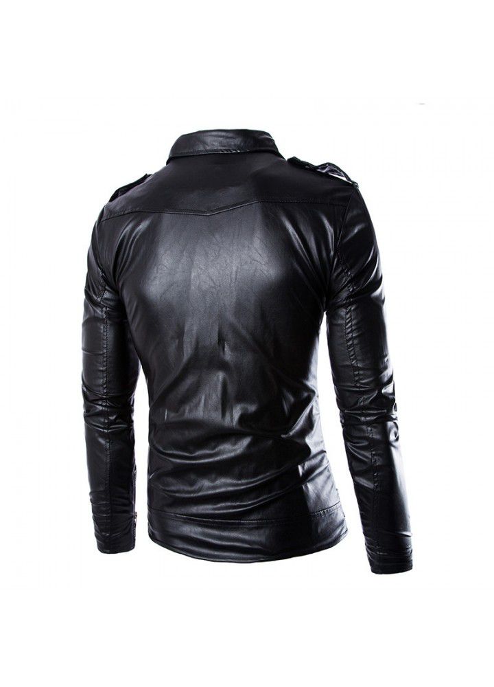 Foreign trade new Korean locomotive slim fit leather jacket men's leather jacket British fashion men's leather jacket