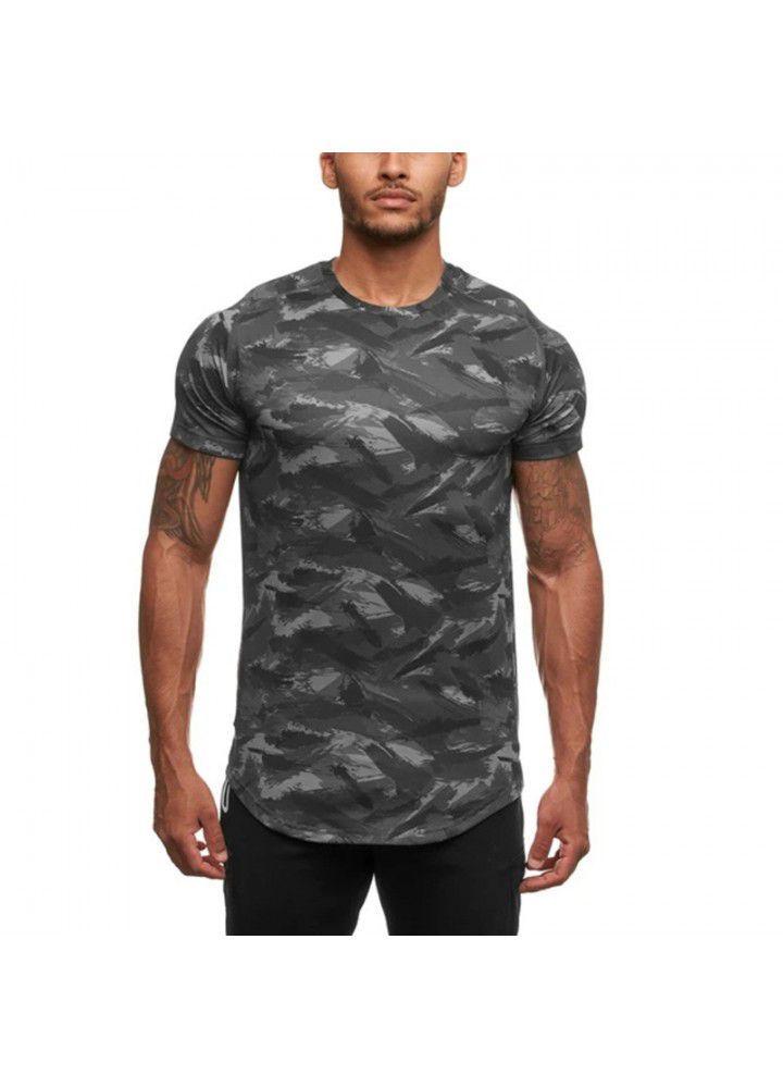 European and American summer new round neck sports fitness camouflage t-shirt men's sweat training short sleeve factory direct sales