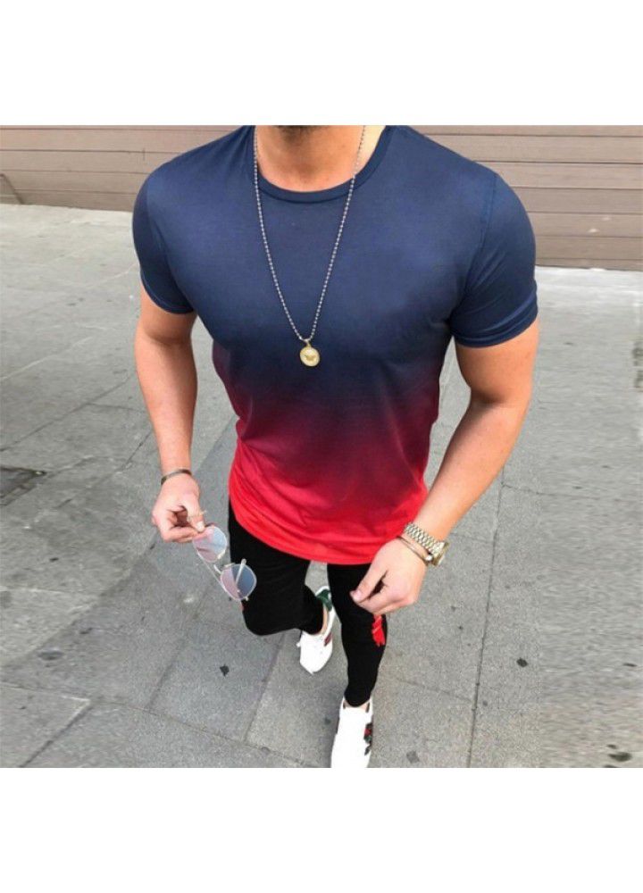 Summer short sleeve T-shirt foreign trade men's fashion brand gradient round neck elastic large loose advertising shirt custom logo