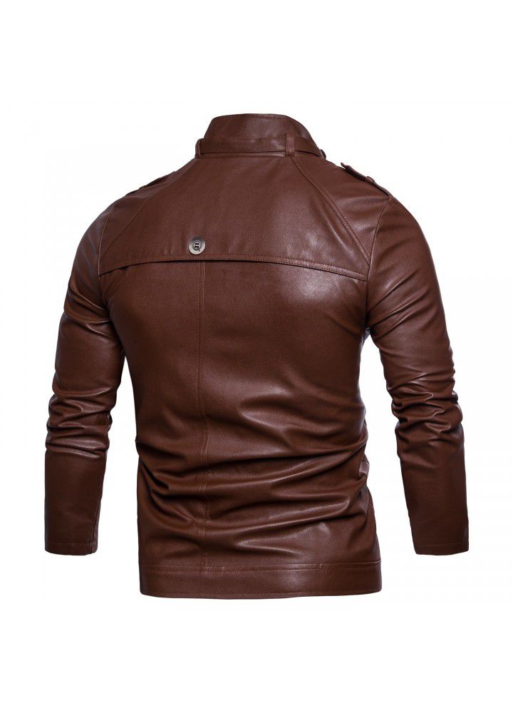 Cross border supply 2020 spring and autumn new men's multi button locomotive collar wash leather jacket men's jacket