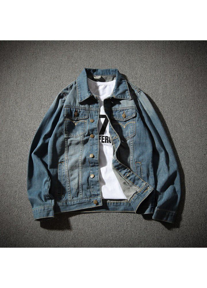 Foreign trade wholesale new Korean men's fashion long sleeve slim fit men's Plus Size fat jeans jacket