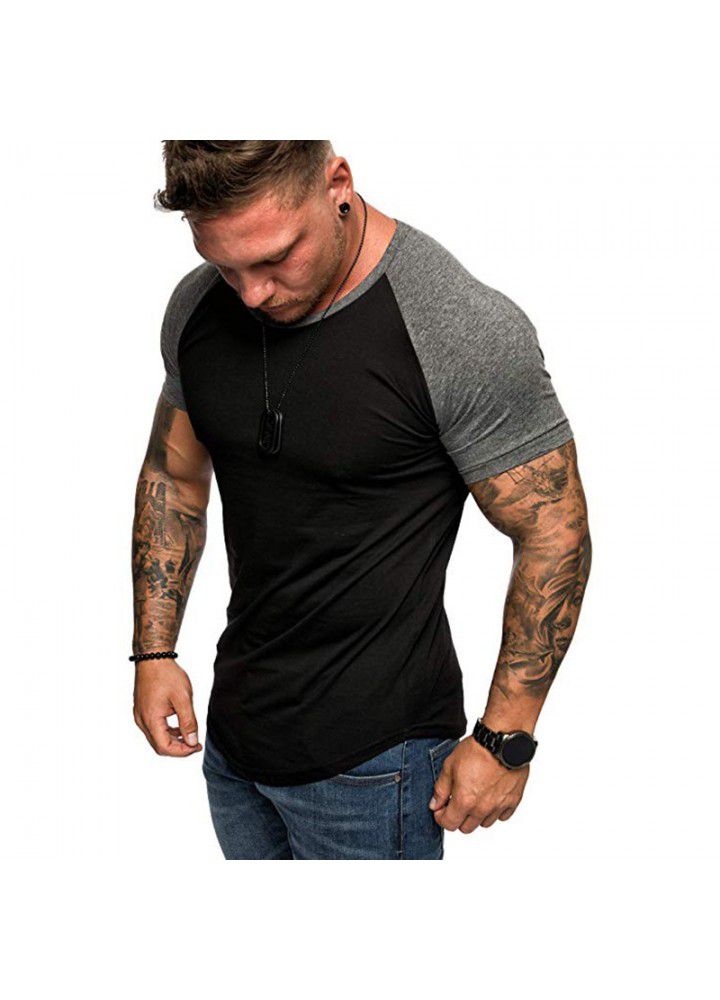 2021 foreign trade men's summer new European color matching sports loose casual fashion short sleeve t-shirt men's base shirt