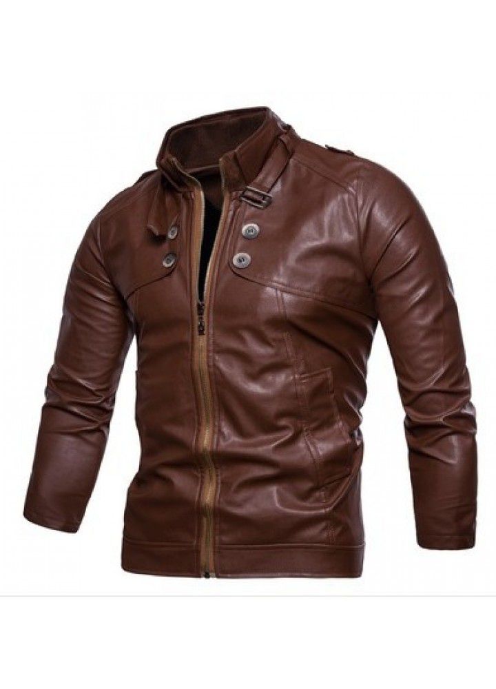Foreign trade Amazon e-commerce new men's button decoration motorcycle PU leather casual men's leather jacket