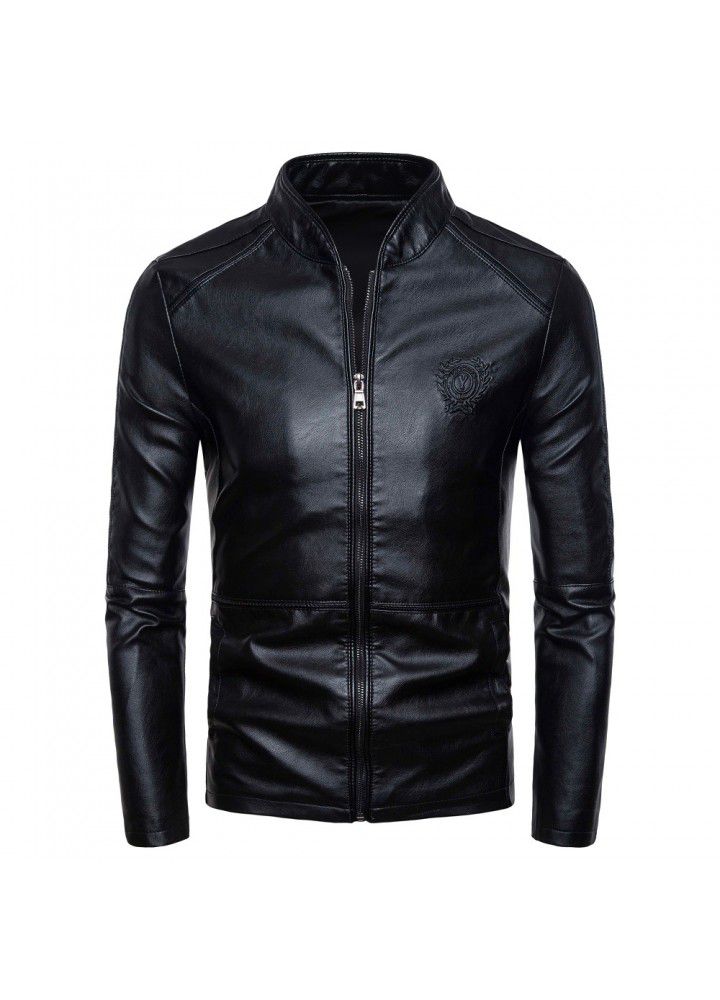 Cross border e-commerce 2019 spring and autumn new locomotive slim fitting leather coat men's British fashion stand collar leather coat py09