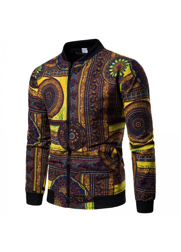 European Code 2018 new autumn dress stand collar foreign trade national style splicing fashion slim fit large jacket men's jk02