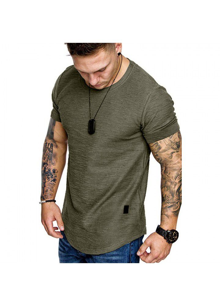 Amazon foreign trade Europe and America 2021 new men's T-shirt fashion leather logo round neck casual short sleeve t-shirt men
