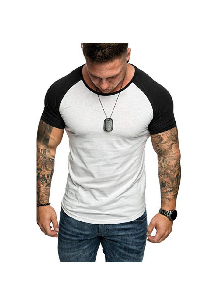 2021 foreign trade men's summer new European color matching sports loose casual fashion short sleeve t-shirt men's base shirt