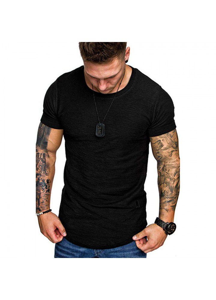 Amazon foreign trade Europe and America 2021 new men's T-shirt fashion leather logo round neck casual short sleeve t-shirt men