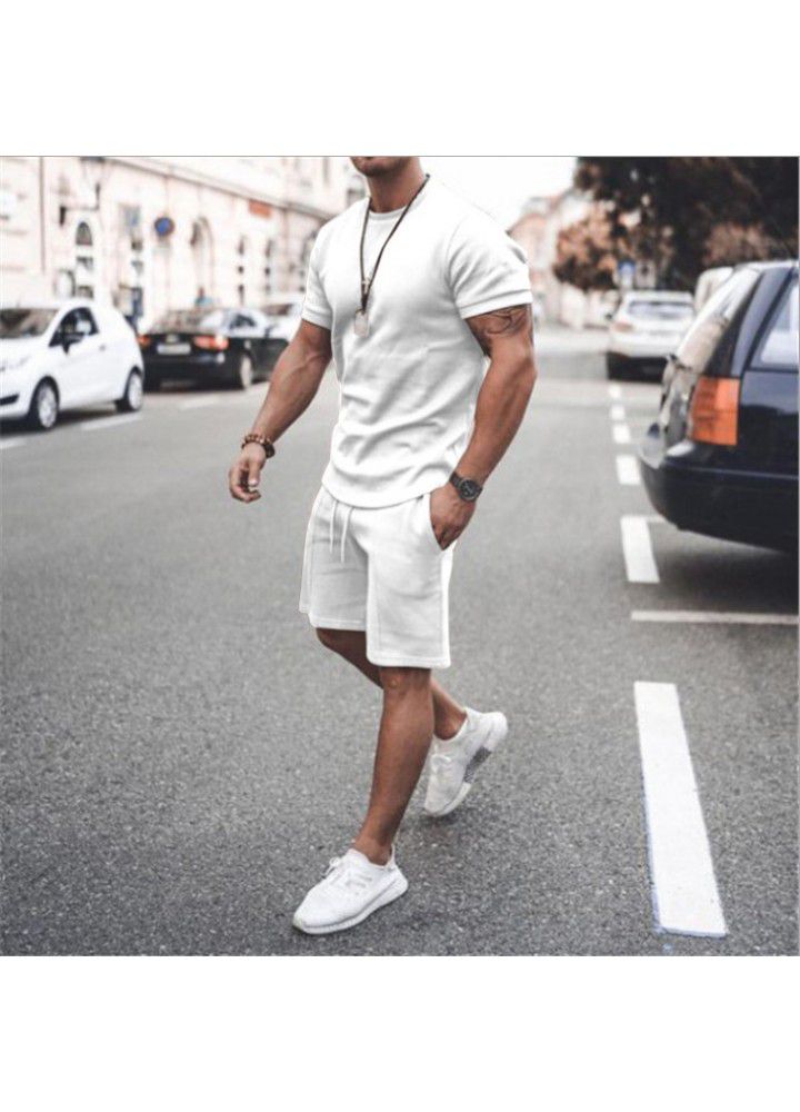 Foreign trade 2021 summer cross border Europe and America Amazon short sleeve shorts two piece sports leisure men's suit in stock