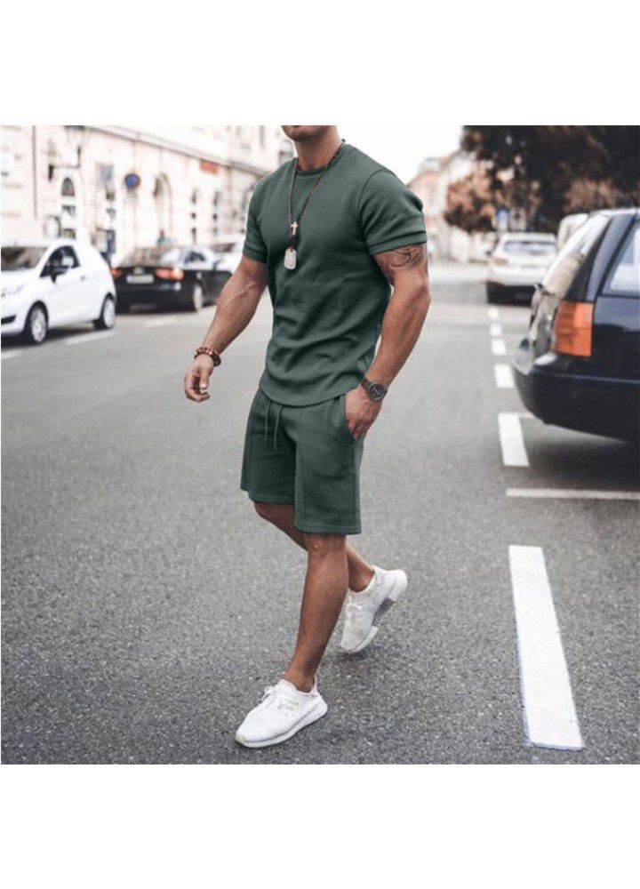 Foreign trade 2021 summer cross border Europe and America Amazon short sleeve shorts two piece sports leisure men's suit in stock
