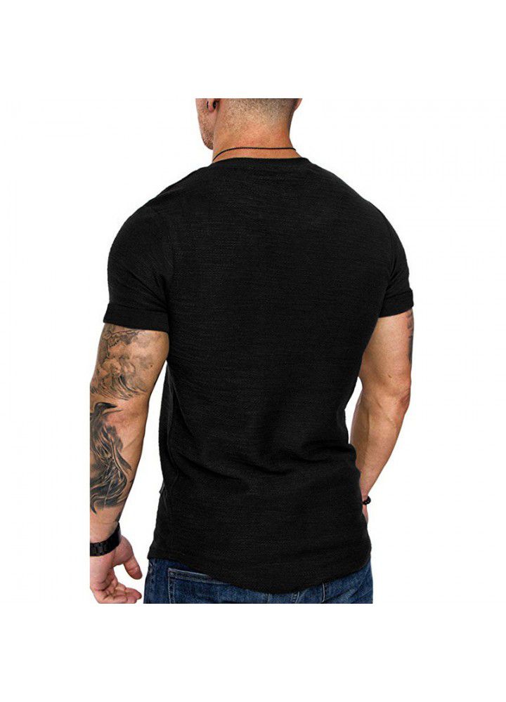 Amazon foreign trade Europe and America 2021 new men's T-shirt fashion leather logo round neck casual short sleeve t-shirt men