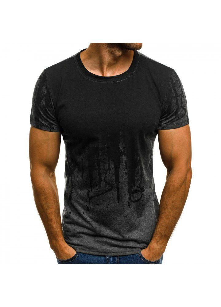 European and American men's fashion sports fitness personalized printed t-shirt men's summer thin short sleeve T-shirt 