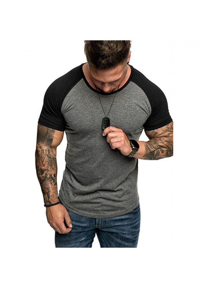 2021 foreign trade men's summer new European color matching sports loose casual fashion short sleeve t-shirt men's base shirt