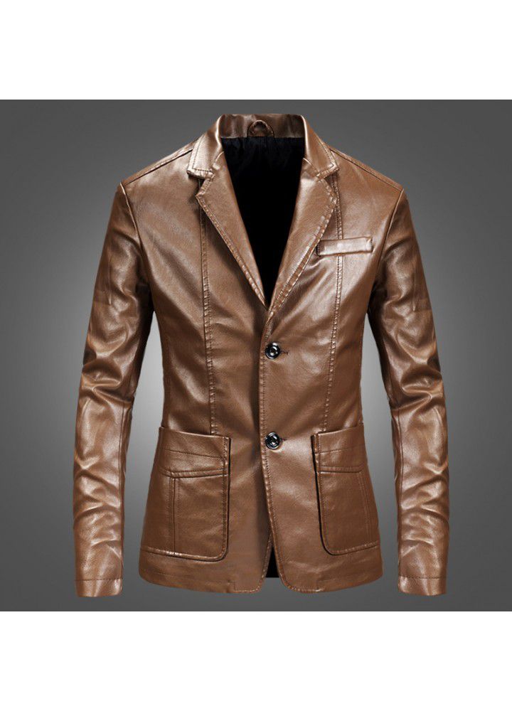 Fall 2019 men's leather suit warm wash leather trade Amazon leather jacket youth coat