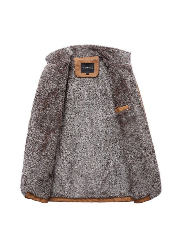 Foreign trade Amazon fur coat men's jacket fur integrated plush fur coat medium length men's large leather coat