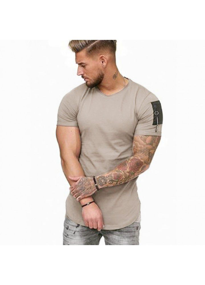 2020 foreign trade Amazon wish men's wear European and American leisure sports slim solid color round neck t-shirt men's short sleeve