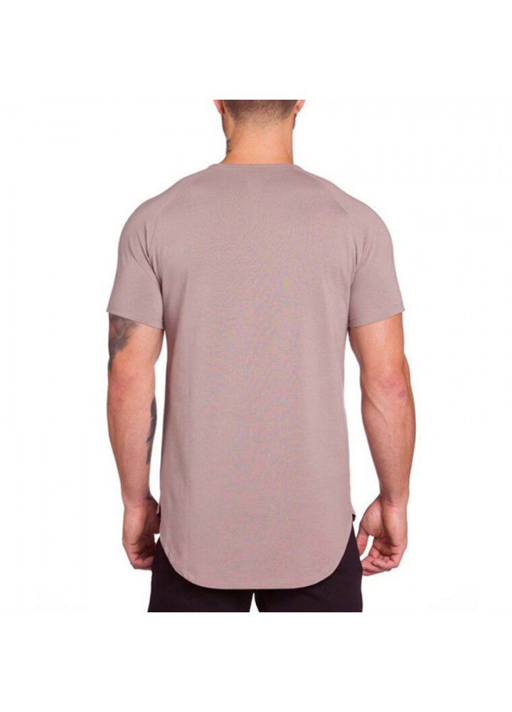 Foreign trade solid color blank fitness men's long breathable sports T-shirt fashionable men's slim summer fitness short sleeve men's