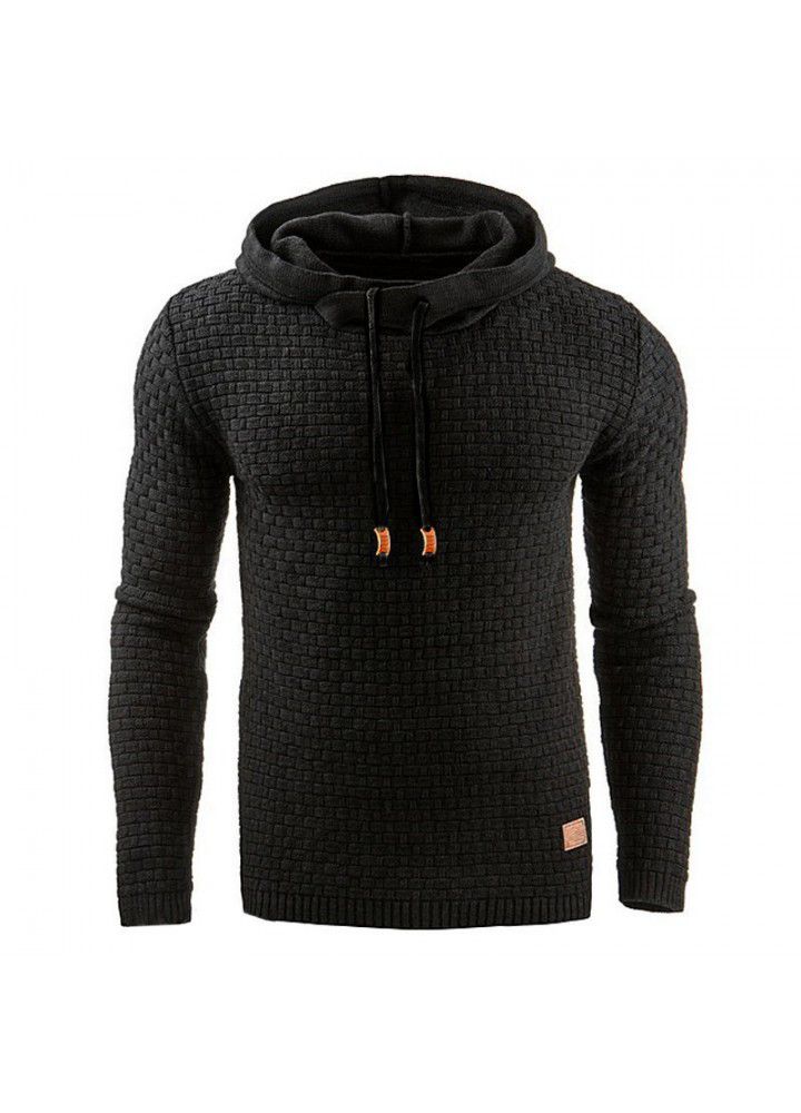 Autumn and winter new European and American men's Jacquard sweater long sleeve Hoodie warm color hooded sport Pullover coat in stock