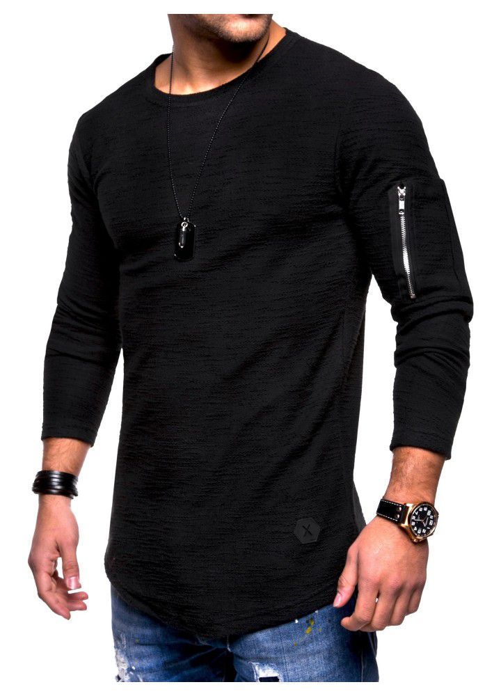 2020 foreign trade slim round neck men's long sleeve T-shirt arm zipper personality European and American style leisure t-shirt men