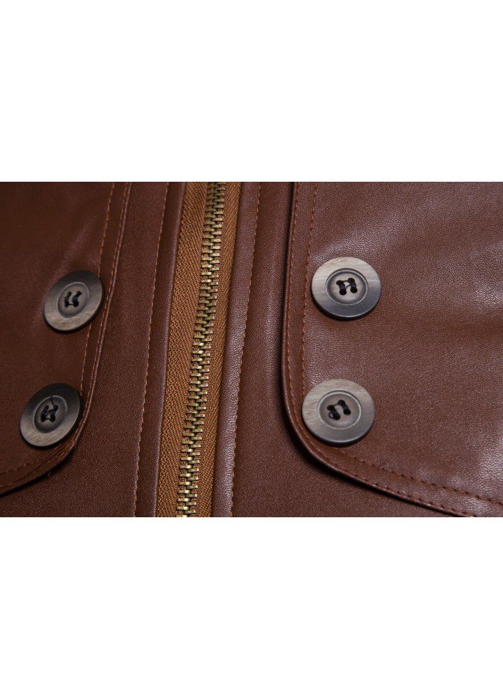 Cross border supply 2020 spring and autumn new men's multi button locomotive collar wash leather jacket men's jacket