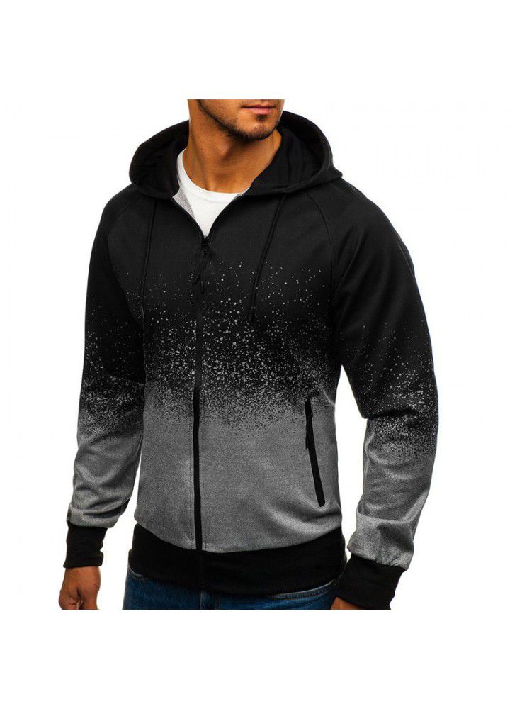 Spring and autumn Hooded Jacket Coat foreign trade leisure fashion European and American digital printing gradient sweater men's leisure