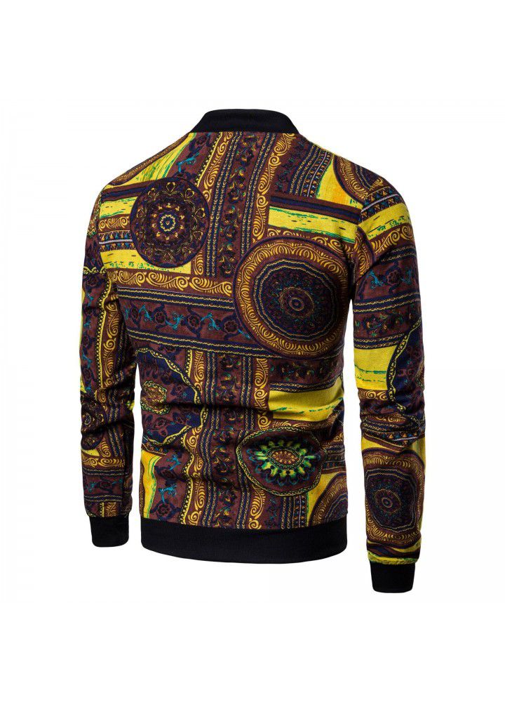 European Code 2018 new autumn dress stand collar foreign trade national style splicing fashion slim fit large jacket men's jk02