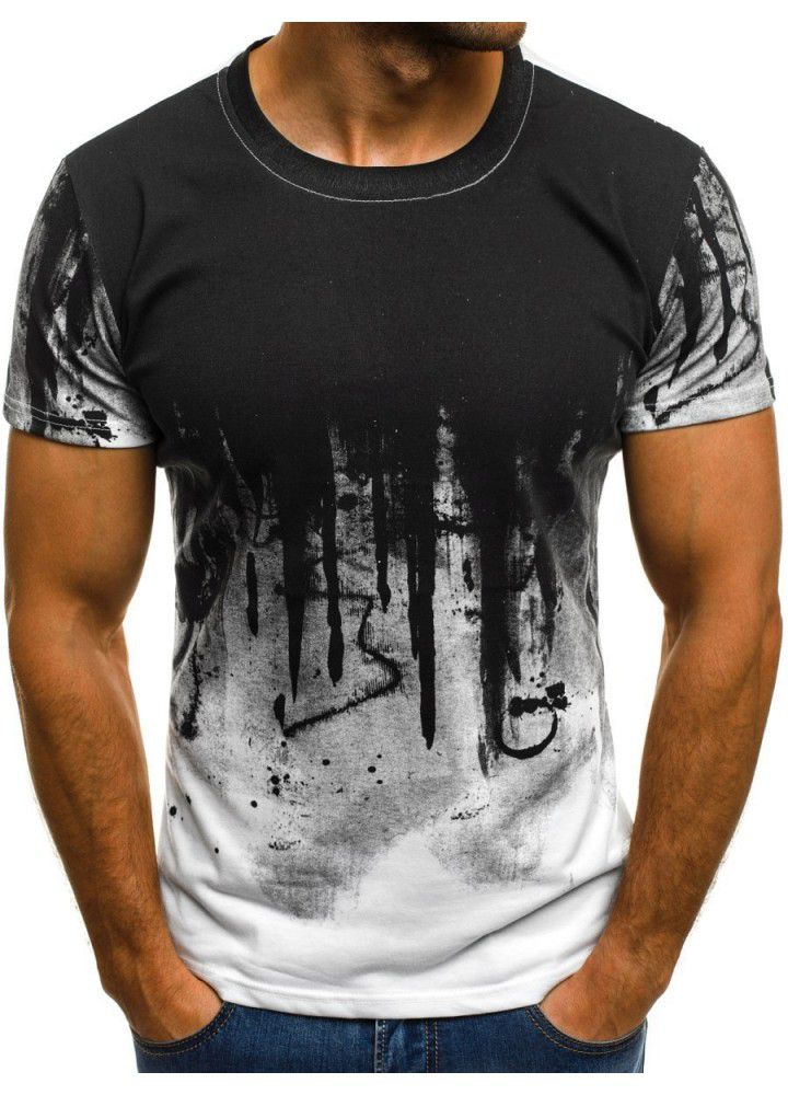 European and American men's fashion sports fitness personalized printed t-shirt men's summer thin short sleeve T-shirt 