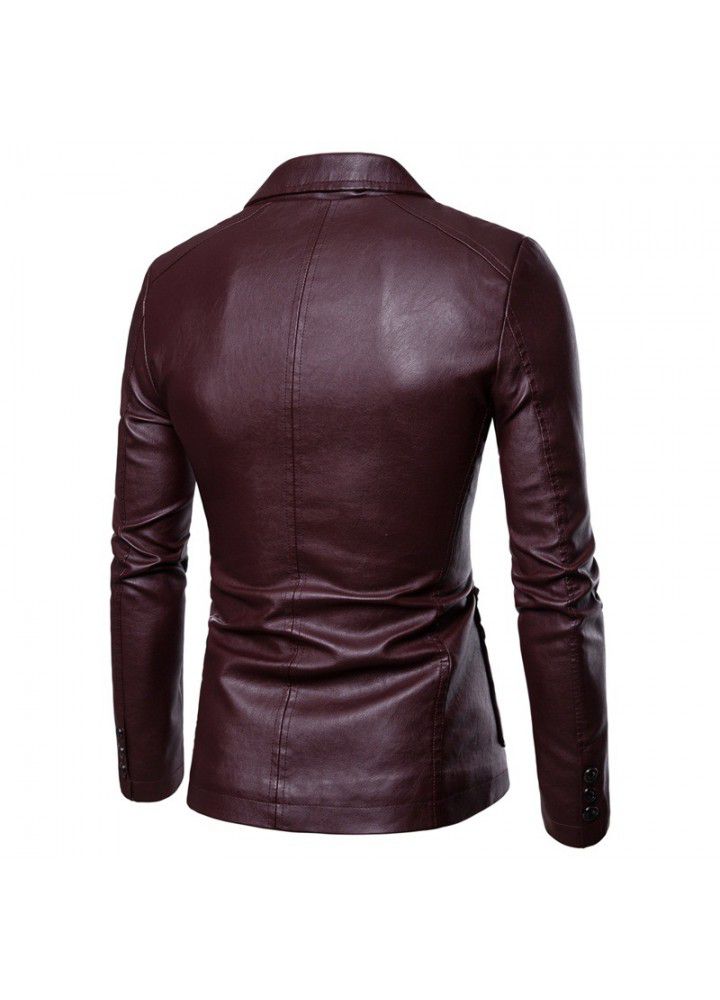 Foreign trade Amazon new men's slim Lapel versatile Pu Blazer men's Lapel leather suit men's coat