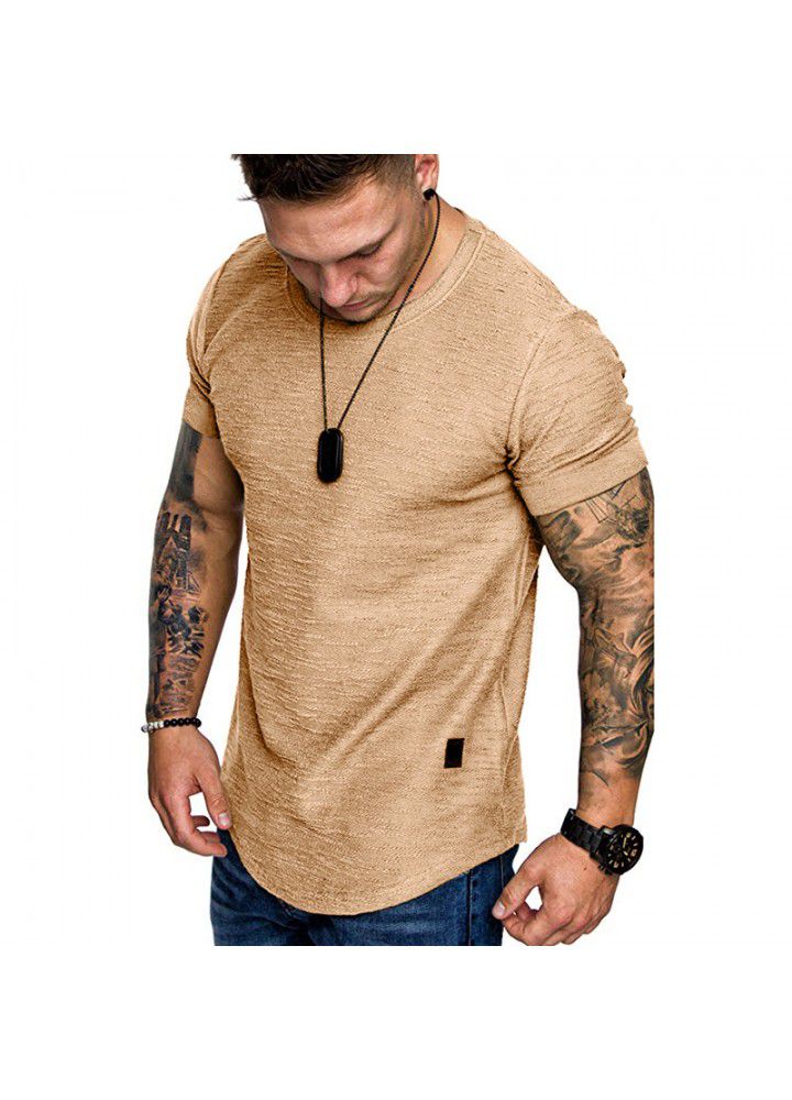 2020 new men's short sleeve T-shirt foreign trade European slubby cotton solid round neck t-shirt men's base shirt men's top
