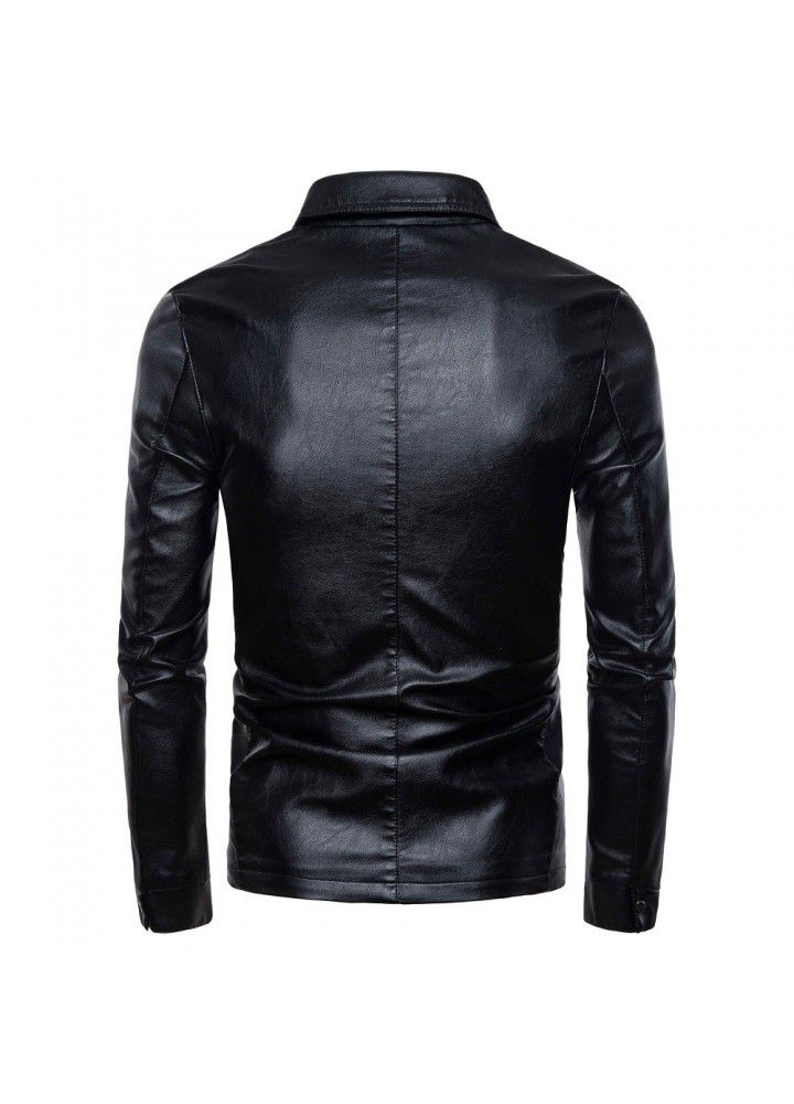 Cross border e-commerce 2019 new locomotive slim fitting leather suit men's British fashion Lapel leather jacket py10