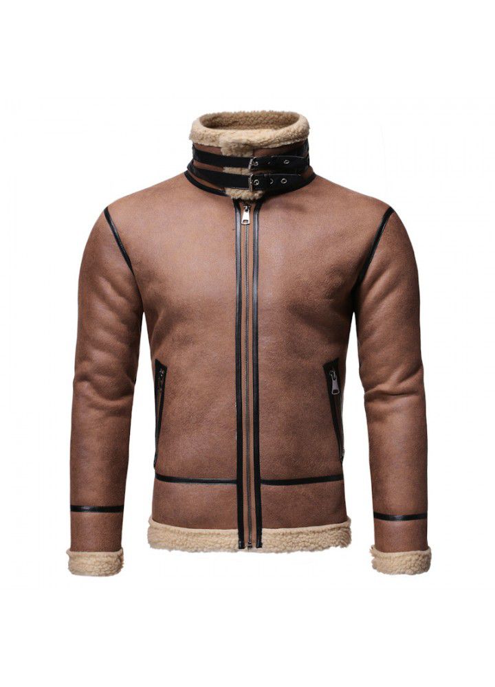 Foreign trade Amazon 2019 winter men's fur coat lamb fur fur one large leather jacket men's motorcycle coat