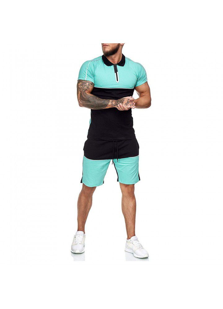 Cross border men's summer sports t-shirt men's suit 2020 new color matching slim fitting clothes leisure fashion short sleeve T-shirt