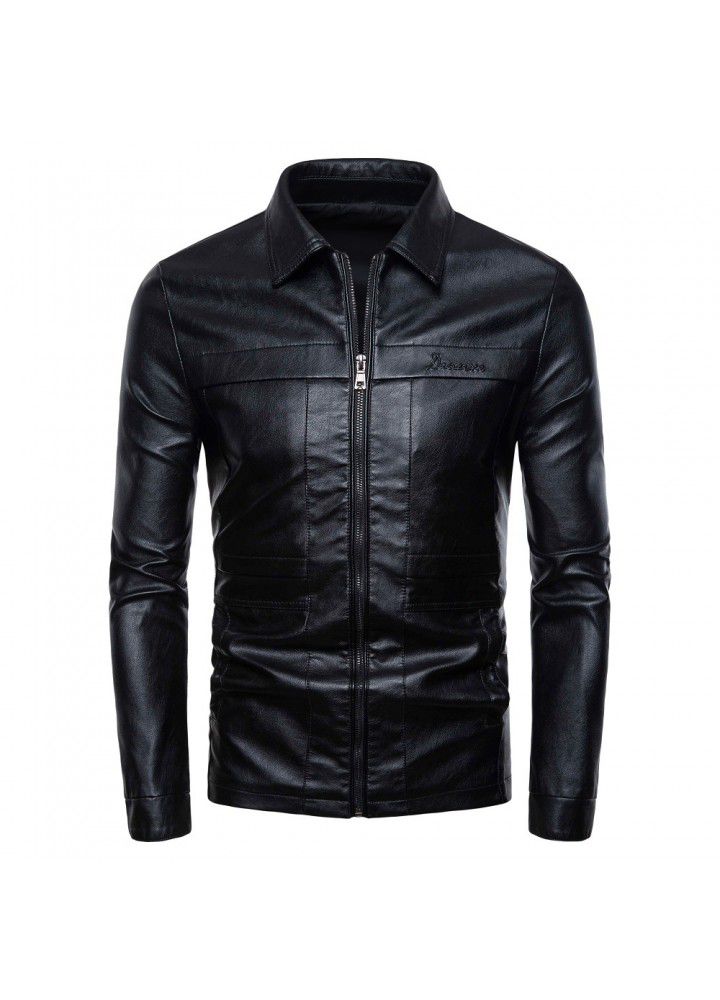 Cross border e-commerce 2019 new locomotive slim fitting leather suit men's British fashion Lapel leather jacket py10