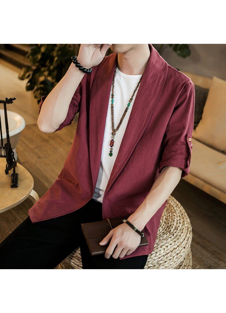 2020 new Chinese style retro Daopao Cape home Chinese Costume Large casual Chinese Cape Jacket for men